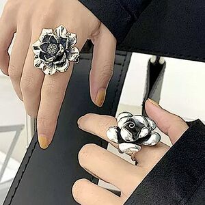 Flower Sterling Silver Two Piece Resizable Statement Ring Set